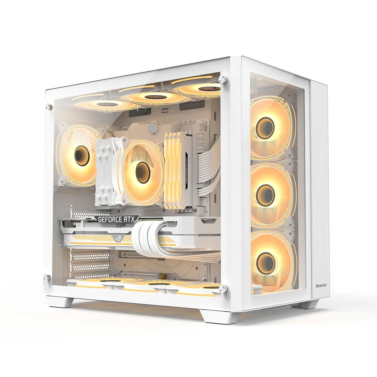 Huntkey S980 Tornado Full View Gaming Case with 4 ARGB Fans -White