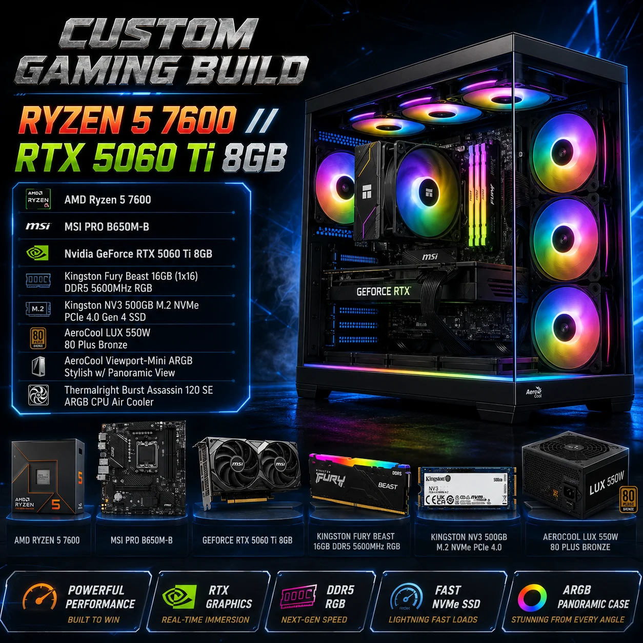 AMD RYZEN 5 7600 // RTX 5060 Ti 8GB // 16GB RAM - Custom Build